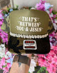Between You & Jesus Rhinestone Trucker Hat - Halemi & Co.