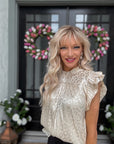 Champagne Satin Leopard Blouse - Halemi & Co.