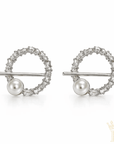 Crystal Pearl Bar Circle Earrings - Halemi & Co.