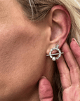 Crystal Pearl Bar Circle Earrings - Halemi & Co.