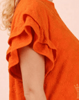 Floral Textured Ruffle Sleeve Knit Top & Shorts Set in Orange - Halemi & Co.