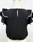 Flutter Ruffle Sleeve Top with Contrast Trim - Halemi & Co.