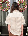Lace Contrast Stripe Button Down Top - Halemi & Co.