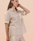 Lace Contrast Stripe Button Down Top - Halemi & Co.