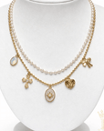 Layered Pearl Charm Necklace – Gold Multi Strand Charm Necklace - Halemi & Co.
