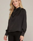 Midnight Luxe Satin Cowl Neck Blouse - Halemi & Co.