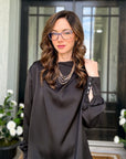 Midnight Luxe Satin Cowl Neck Blouse - Halemi & Co.
