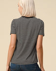 Women's black and white striped short sleeve crew neck tee back view