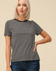 Women's black and white striped short sleeve crew neck tee