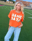 Game Day Chanel Patch Cropped Graphic Tee – Orange - Halemi & Co.