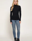 Women's soft black mock neck long sleeve fitted top