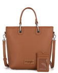 Wrangler brown tote with adjustable crossbody strap and detachable ID cardholder