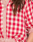 Checkered button down shirt and shorts matching set