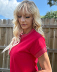 Red Rib Trim Top - Halemi & Co.