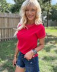Red Rib Trim Top - Halemi & Co.