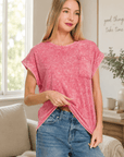Red Washed Cuff Sleeve Tee - Halemi & Co.