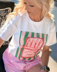 Mediterranean-inspired sardine graphic tee styled for coastal boutique fashion