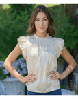 Satin Leopard Jacquard Ruffle Neck Blouse - Halemi & Co.