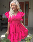Sunset Bloom Ruffle Sleeve Tiered Mini Dress - Halemi & Co.