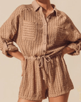 Textured Button Front Western Style Cover Up Romper - Halemi & Co.