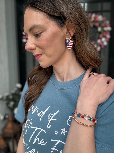 American Flag Heart Bow Drop Earrings - Halemi & Co.