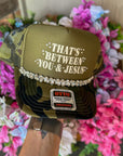 Between You & Jesus Rhinestone Trucker Hat - Halemi & Co.