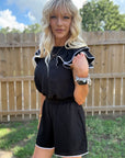 Flutter Ruffle Sleeve Top with Contrast Trim - Halemi & Co.