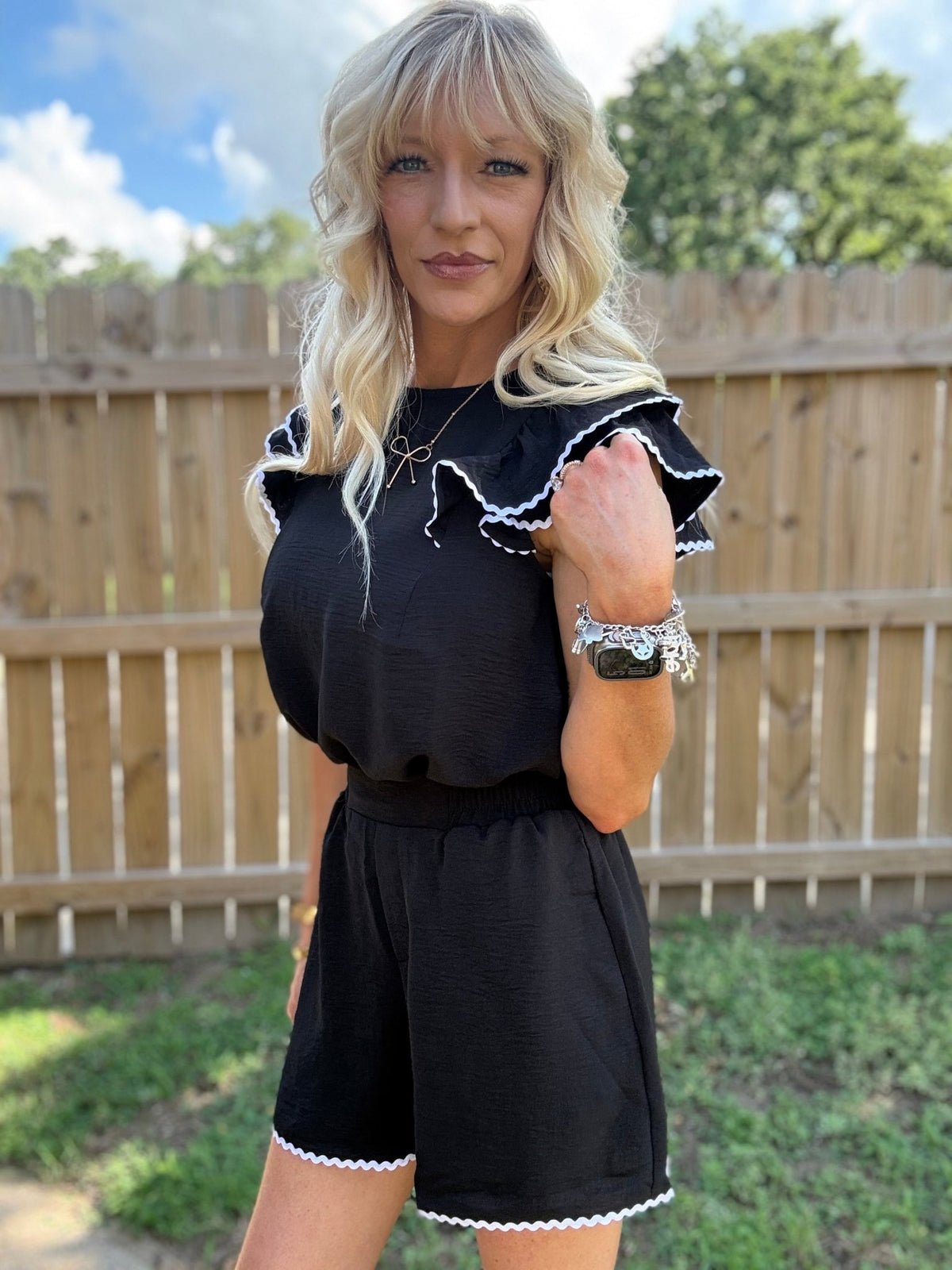 Flutter Ruffle Sleeve Top with Contrast Trim - Halemi & Co.