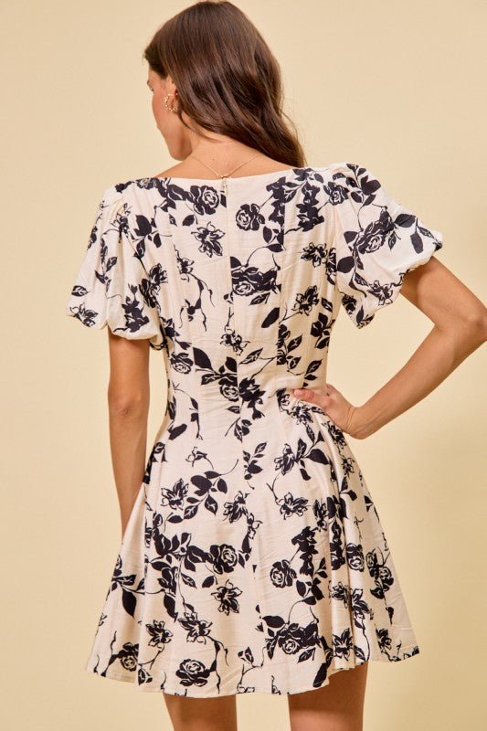 Black & Ivory Floral Mini Dress - Halemi & Co.