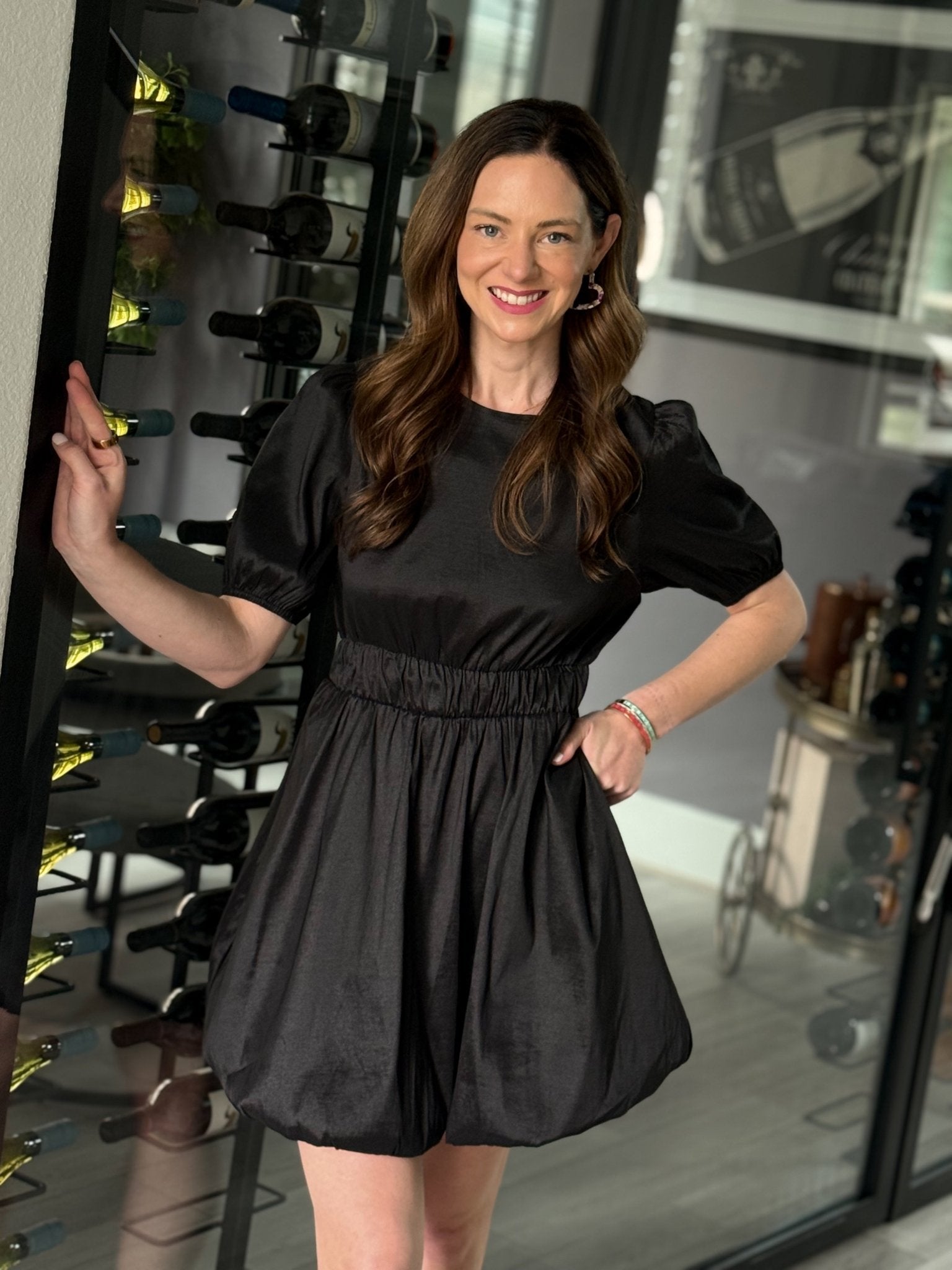 Black Bubble Hem Mini Dress