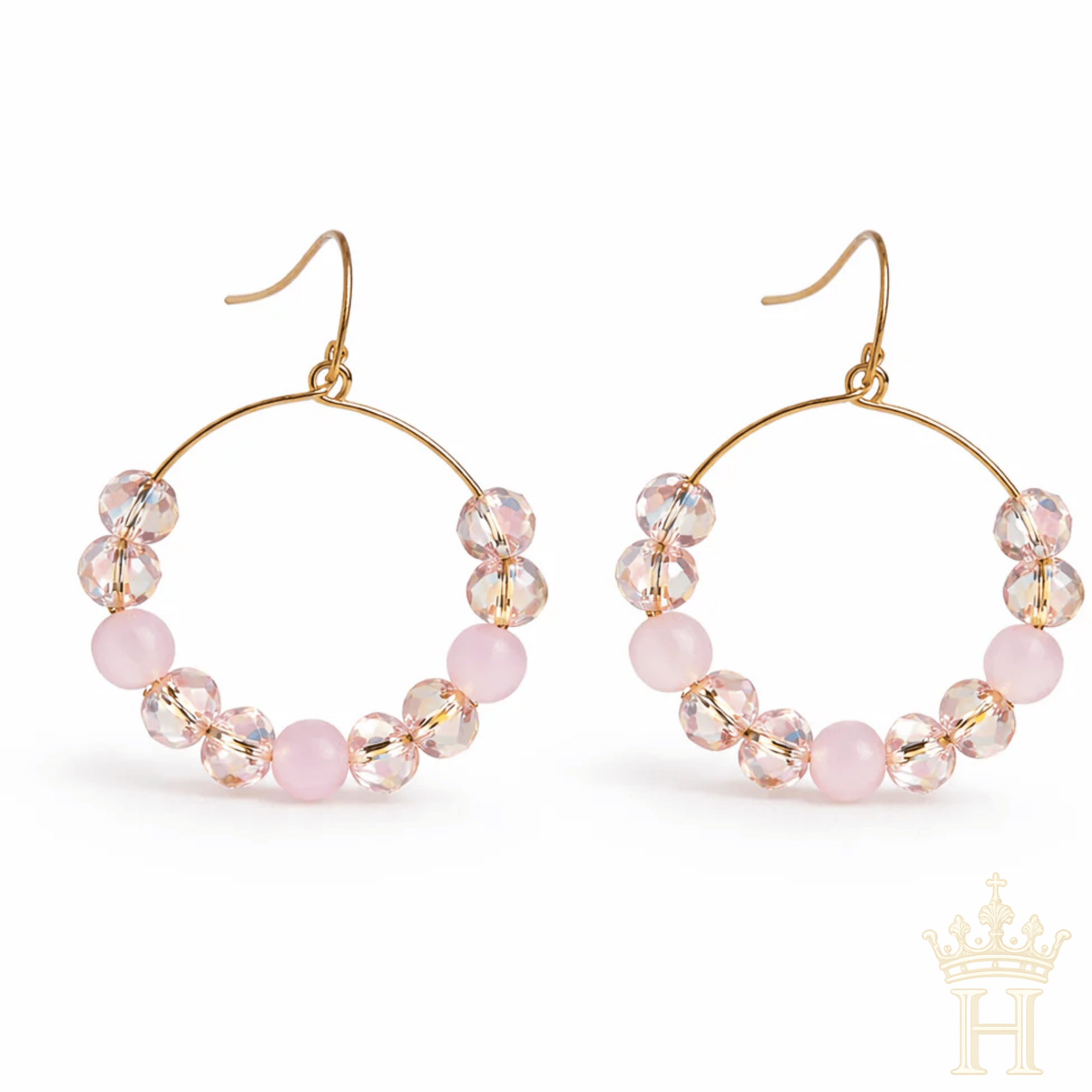 Blush Beaded Hoop Dangles - Halemi & Co.