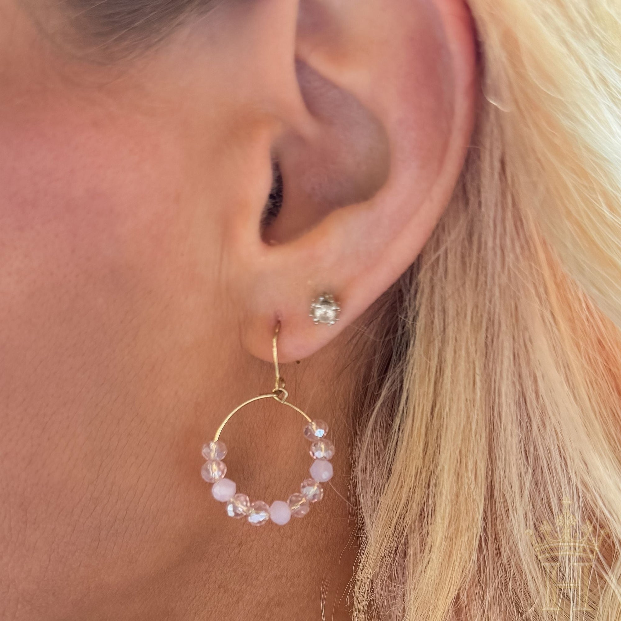 Blush Beaded Hoop Dangles - Halemi & Co.