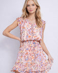 Boho Print Smocked Waist Ruffle Sleeve Mini Dress - Halemi & Co.