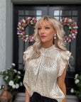 Champagne Satin Leopard Blouse - Halemi & Co.