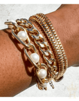 Chunky Pearl Chain Bracelet Stack – Mixed Link Gold Bracelet Set - Halemi & Co.