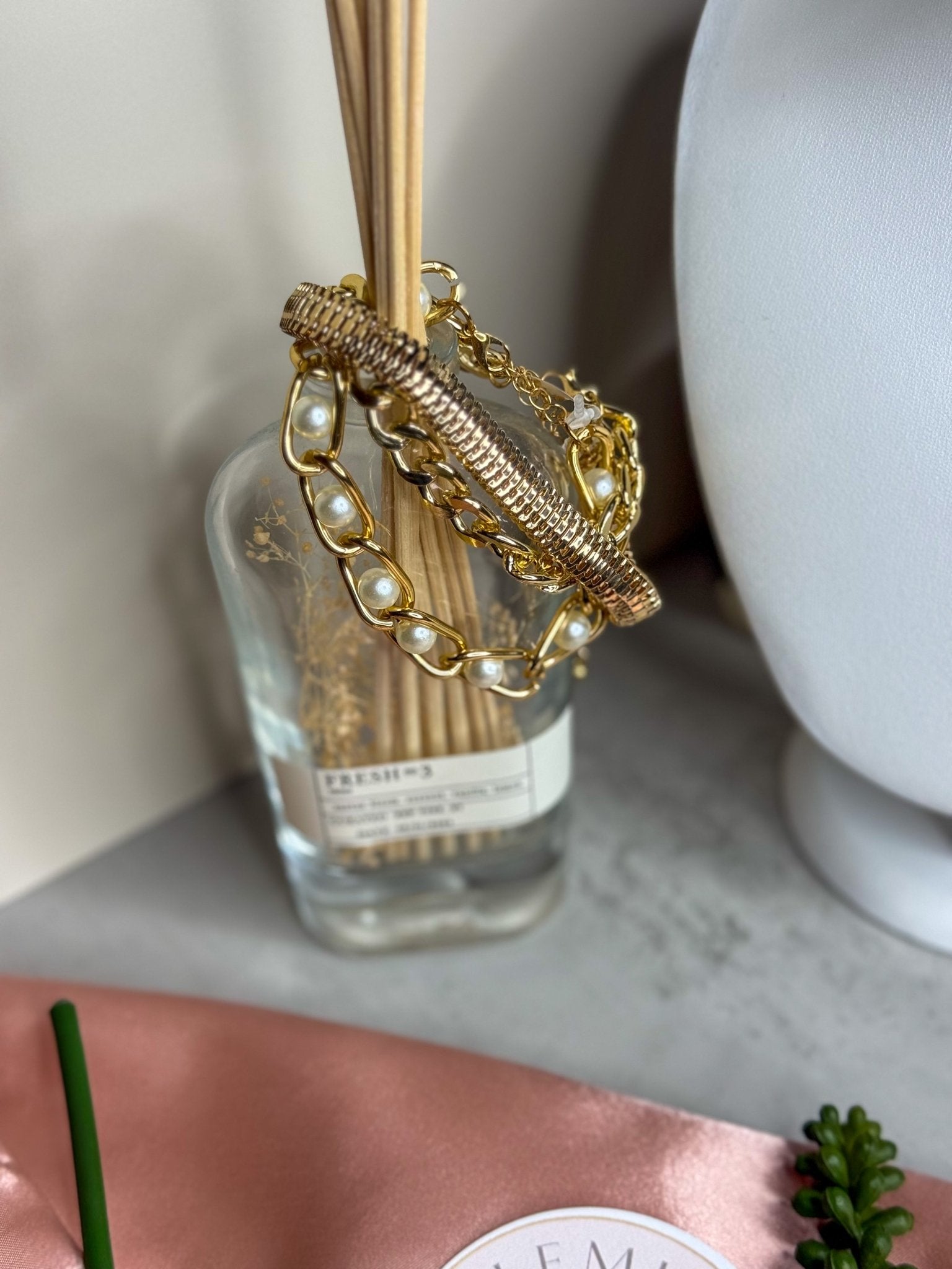 Chunky Pearl Chain Bracelet Stack – Mixed Link Gold Bracelet Set - Halemi & Co.