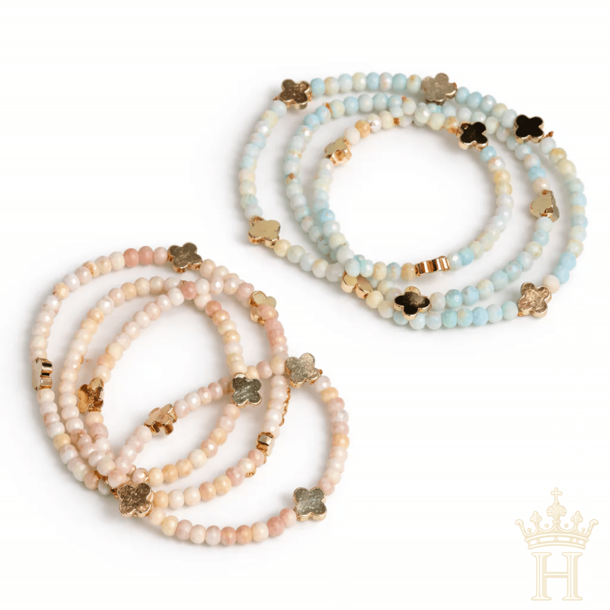 Layered gold quatrefoil bracelet set for boutique fashion styling