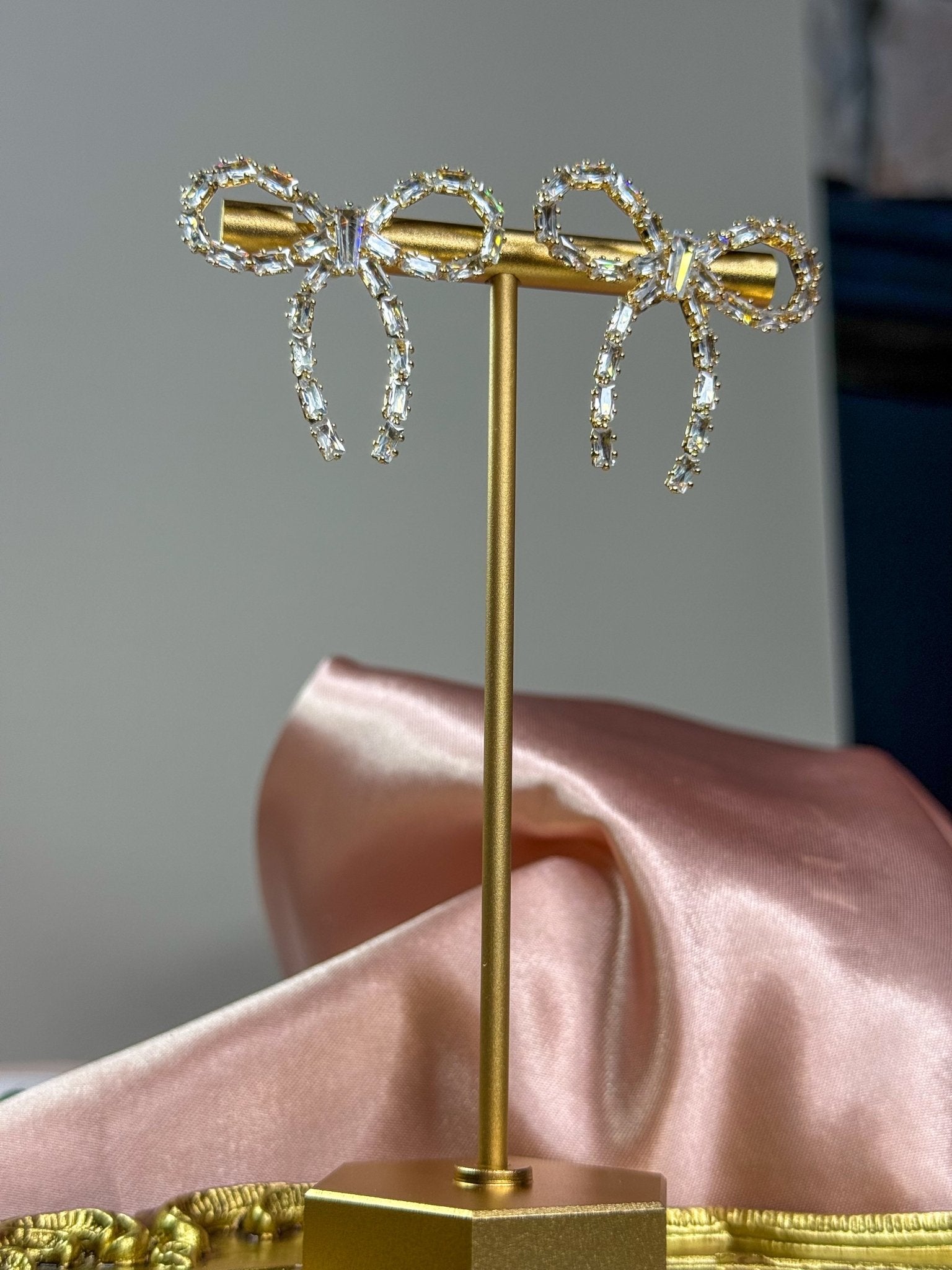 Crystal Bow Ribbon Stud Earrings - Halemi & Co.