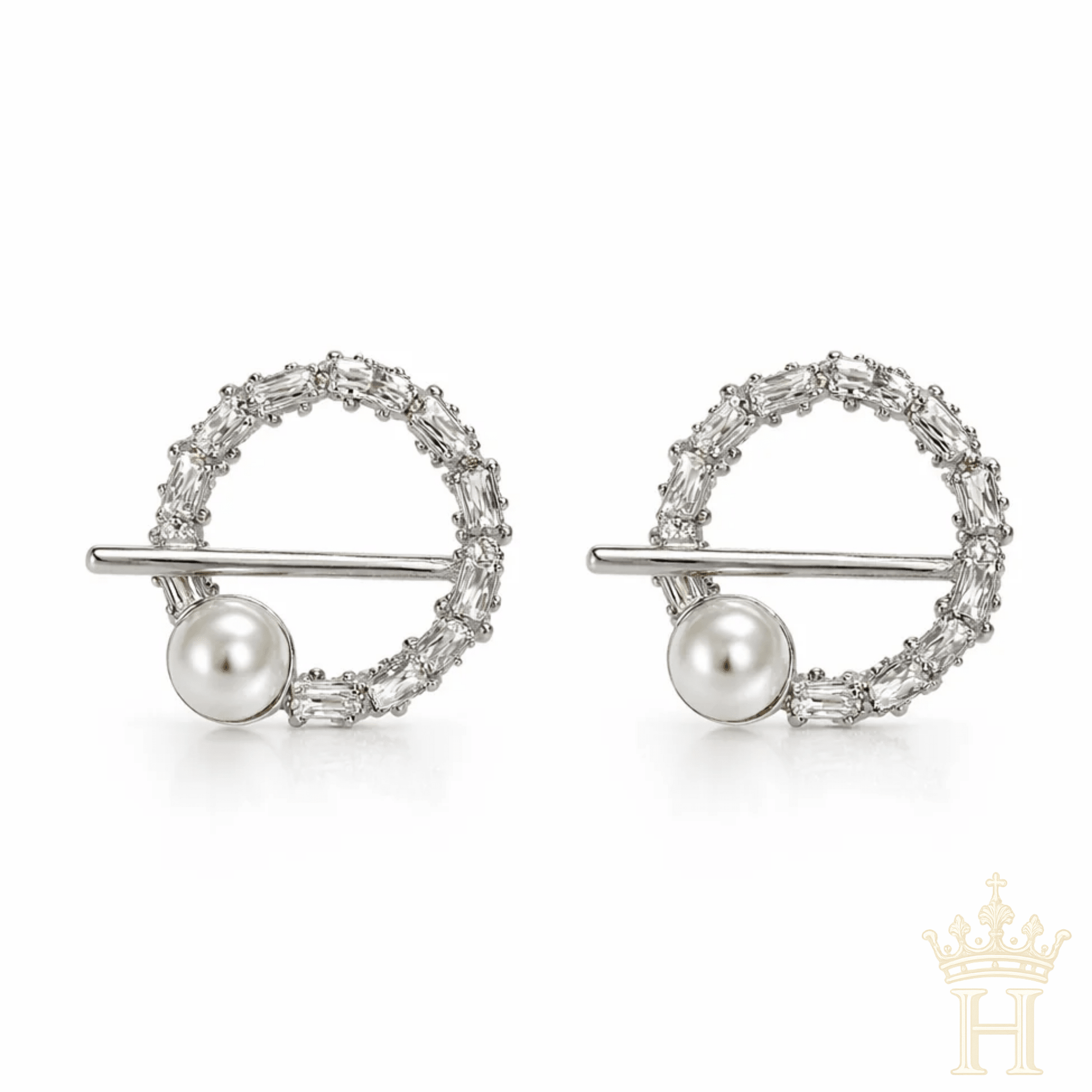Crystal Pearl Bar Circle Earrings - Halemi & Co.