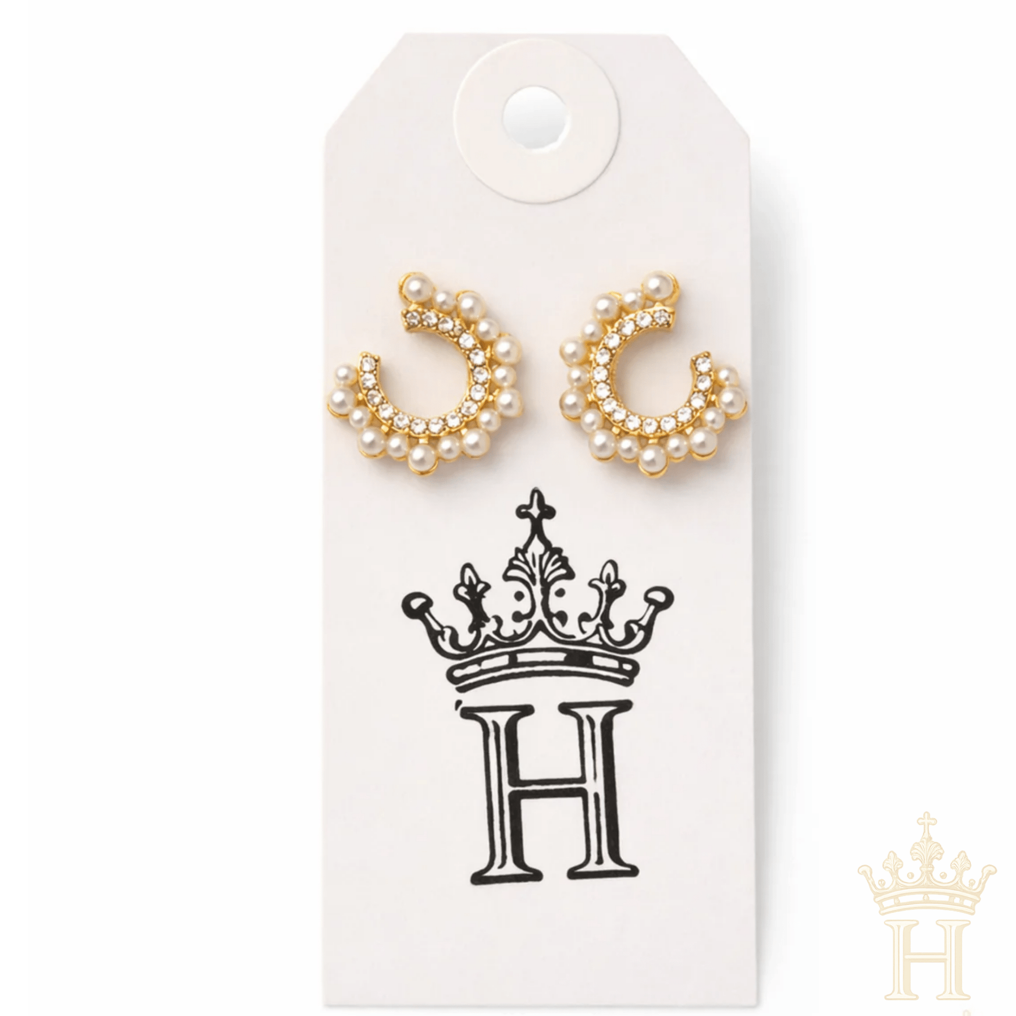 Open circle earrings with pearl and crystal detailing