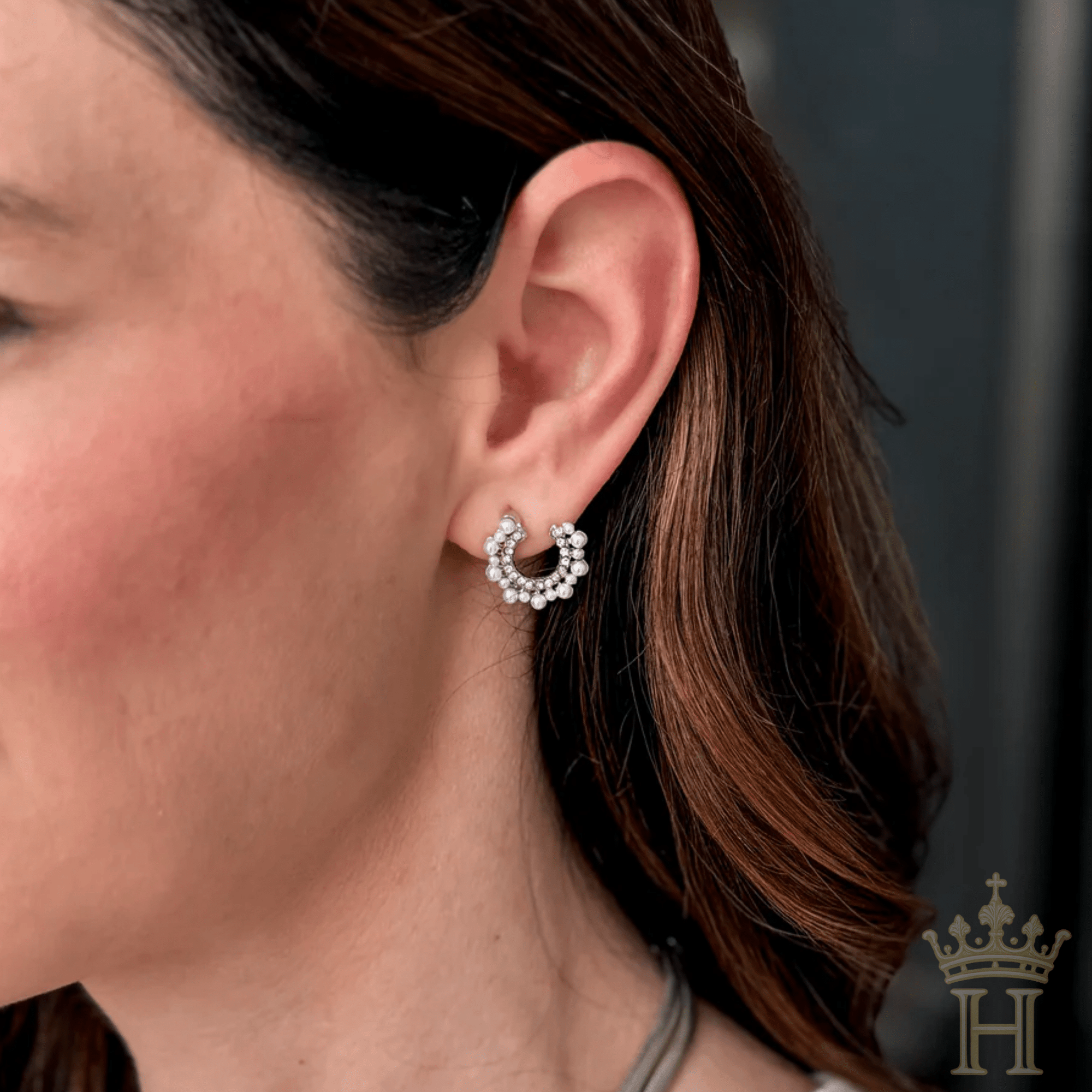 Crystal pearl open circle earrings from Halemi & Co.