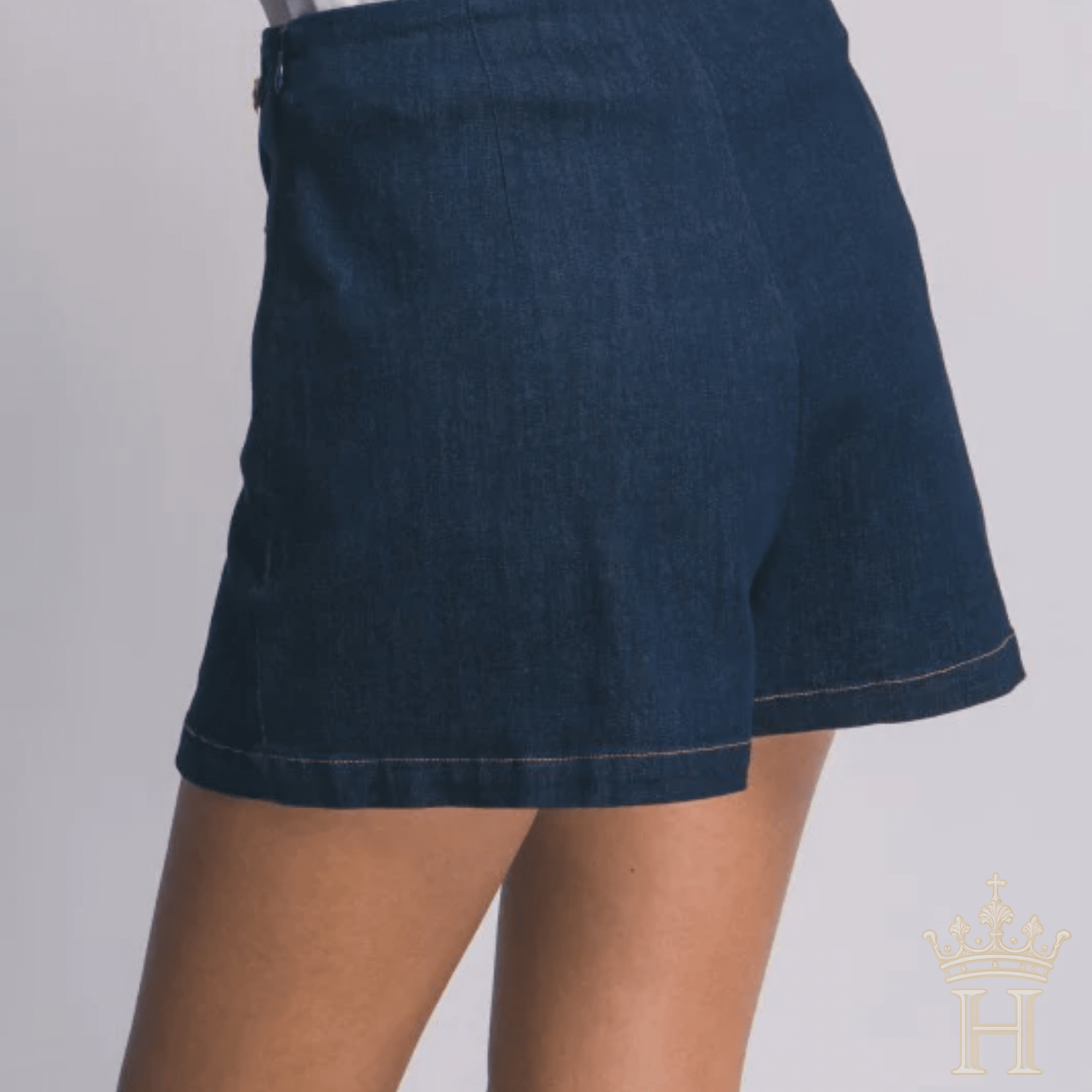 Denim Button Front Skort with Built - In Shorts - Halemi & Co.