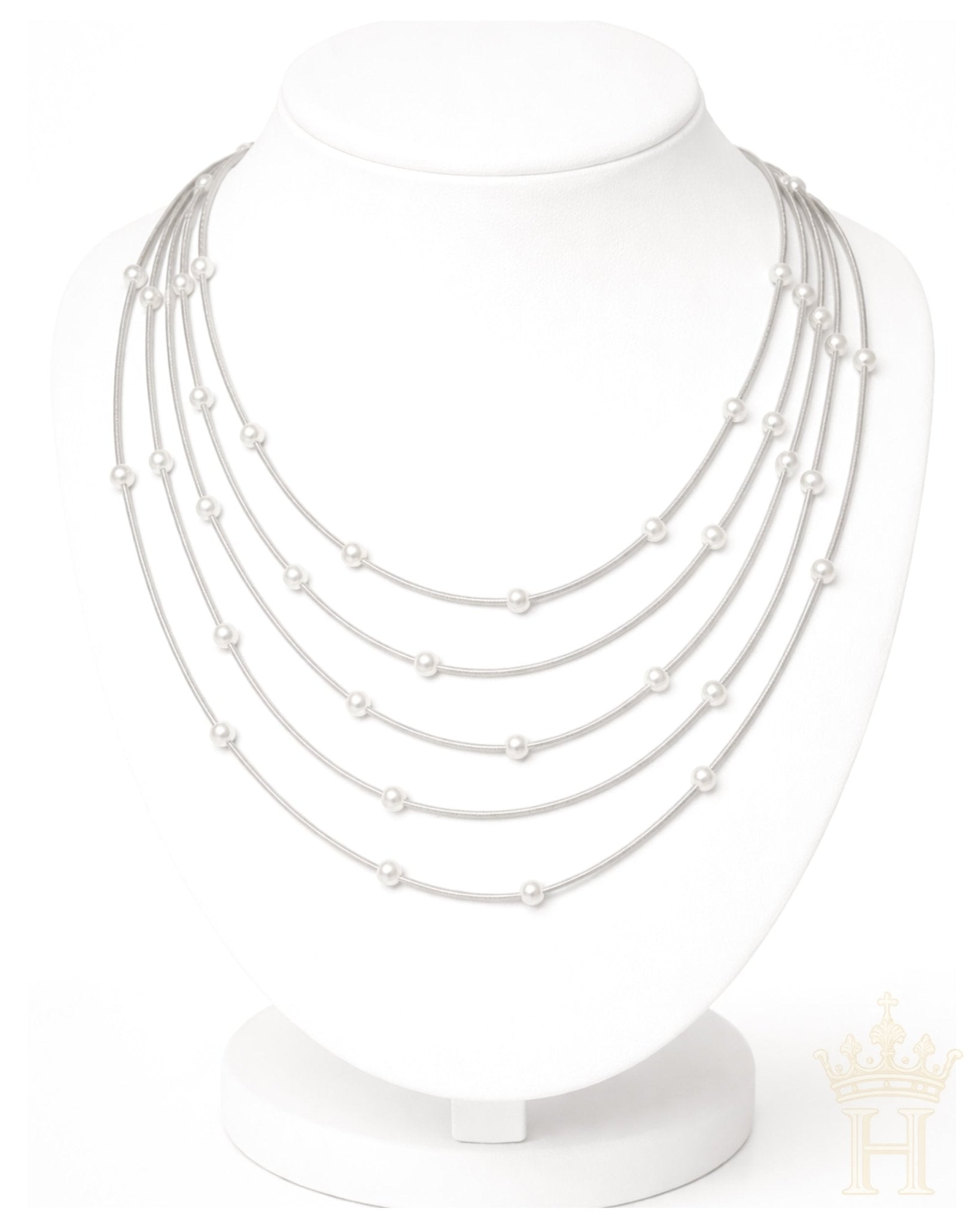 Elegant multi strand pearl necklace with layered styling