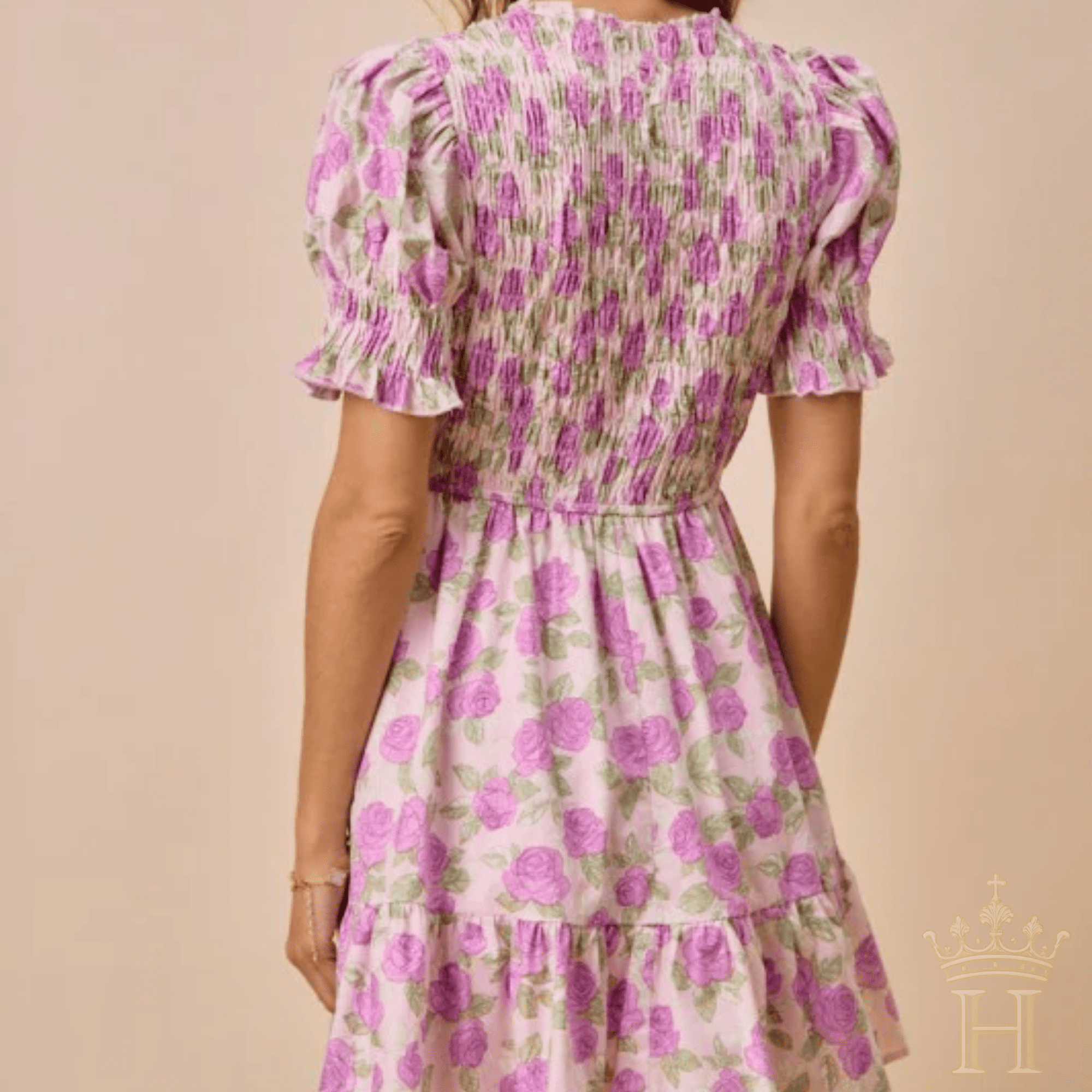 Floral boutique dress with flattering feminine silhouette