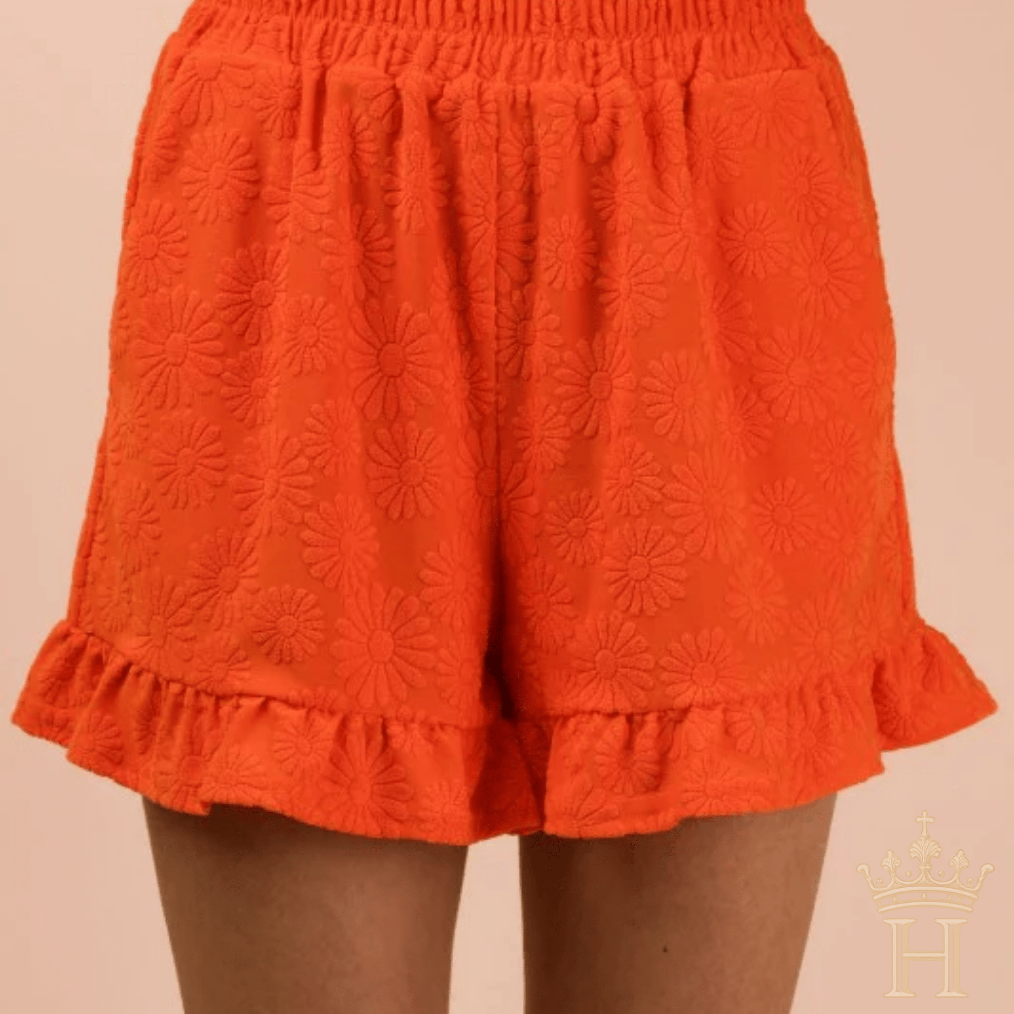 Floral Textured Ruffle Sleeve Knit Top & Shorts Set in Orange - Halemi & Co.