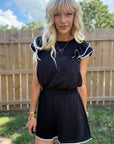 Flutter Ruffle Sleeve Top with Contrast Trim - Halemi & Co.