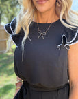 Flutter Ruffle Sleeve Top with Contrast Trim - Halemi & Co.