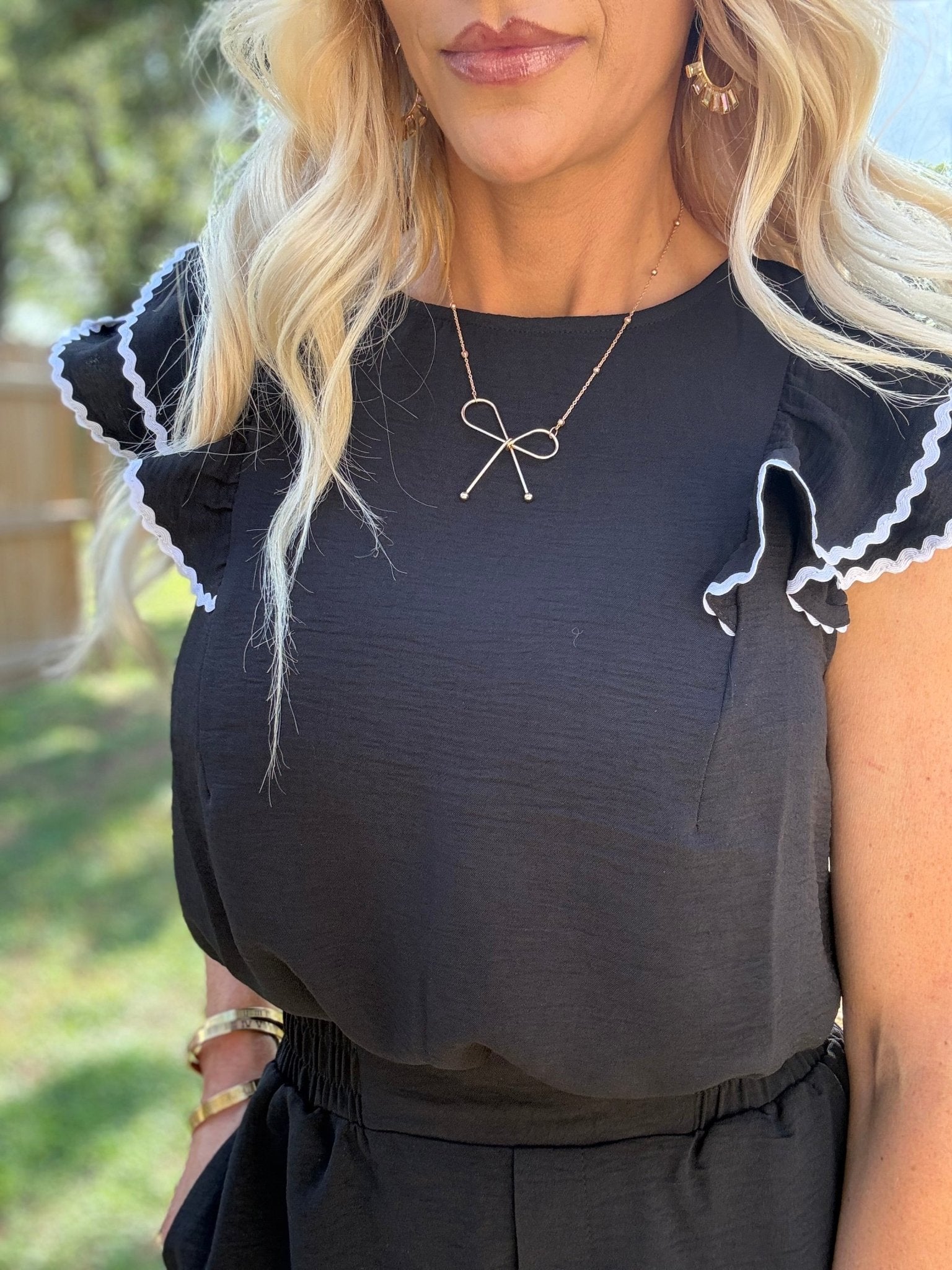Flutter Ruffle Sleeve Top with Contrast Trim - Halemi & Co.