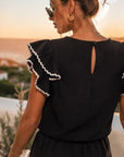 Flutter Ruffle Sleeve Top with Contrast Trim - Halemi & Co.