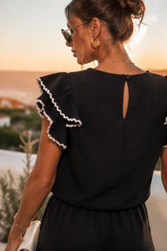 Flutter Ruffle Sleeve Top with Contrast Trim - Halemi & Co.